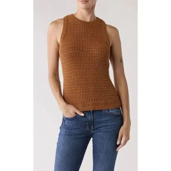 Madewell Crochet Knit Crewneck Sweater Tank Womens Medium Warm Coffee NO992 - Picture 1 of 3